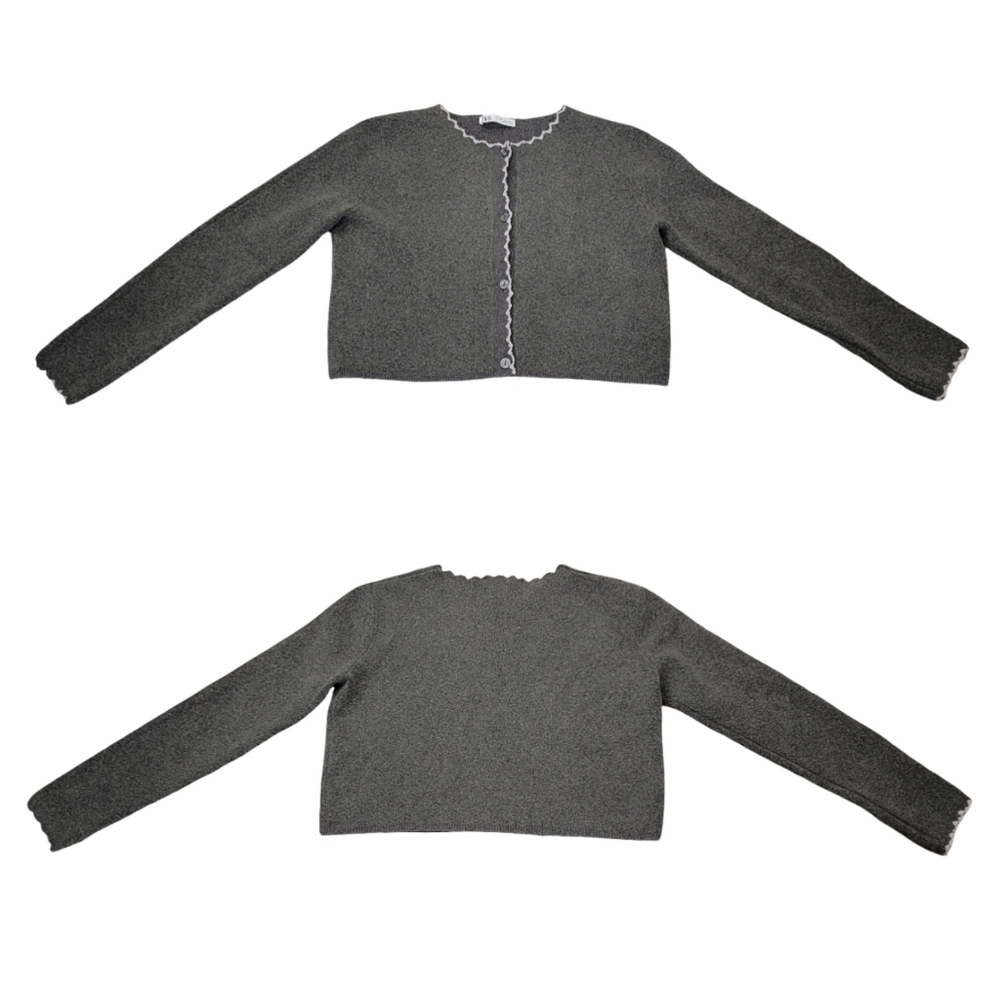 Zara Scalloped Trim Knit Cropped Cardigan Preppy Cozy Neutral Ballet-core Large - Picture 17 of 17